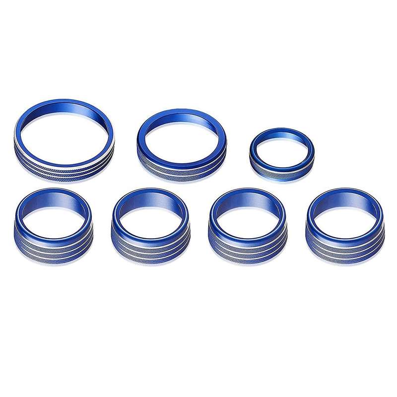 7PCS Car Air Conditioner Volume Knob Ring 4WD Trailer Headlight Switch Button Cover for 2016-2020,Bl
