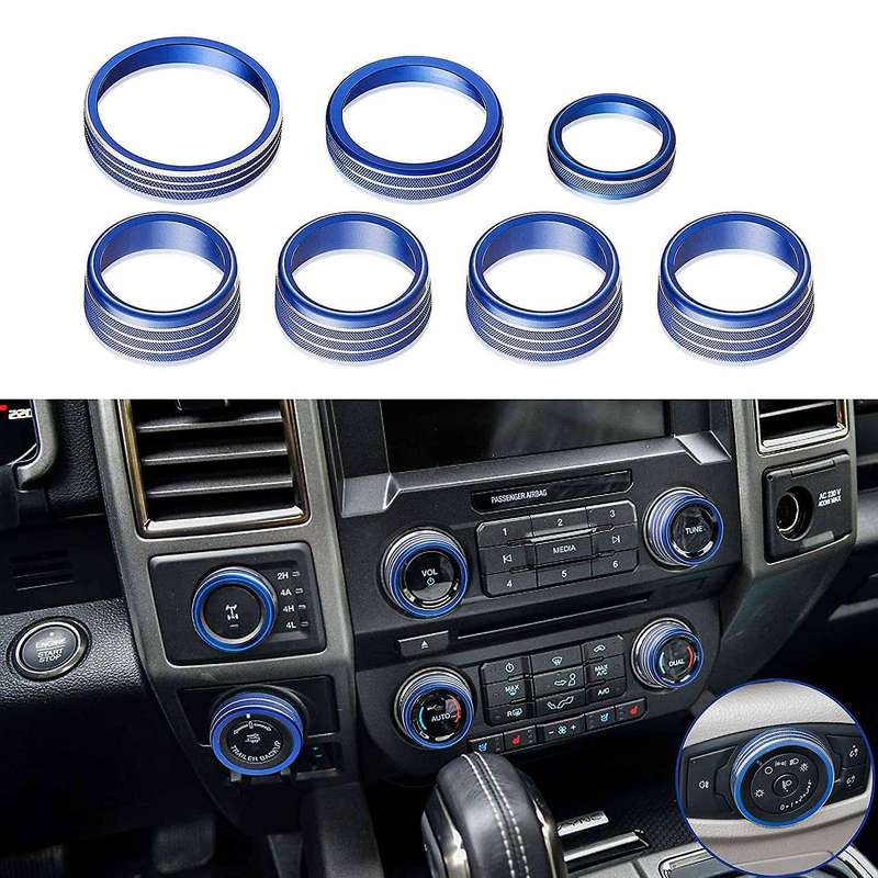 7PCS Car Air Conditioner Volume Knob Ring 4WD Trailer Headlight Switch Button Cover for 2016-2020,Bl