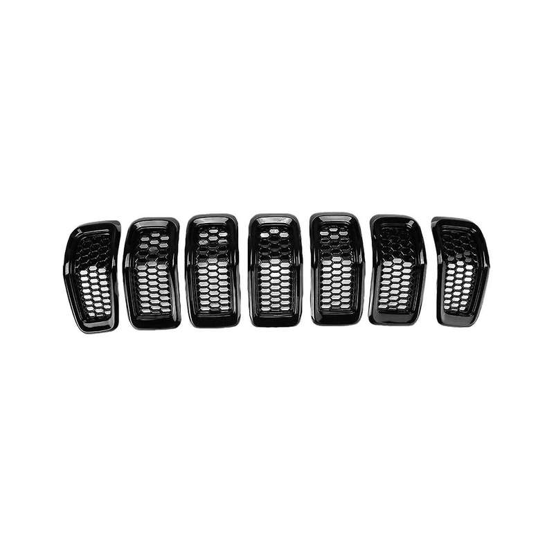 7pcs Car Front Bumper Central Grill Cover Trim Mesh Honeycomb Racing Grilles for 2014-2018(black)