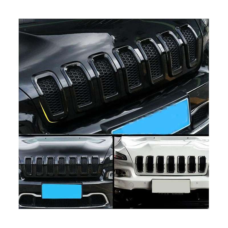 7pcs Car Front Bumper Central Grill Cover Trim Mesh Honeycomb Racing Grilles for 2014-2018(black)