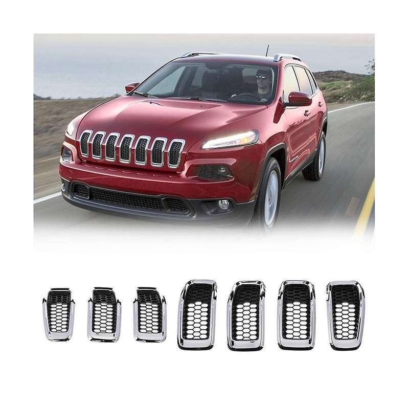 7pcs Car Front Bumper Central Grill Cover Trim Mesh Honeycomb Racing Grilles for 2014-2018(silver)