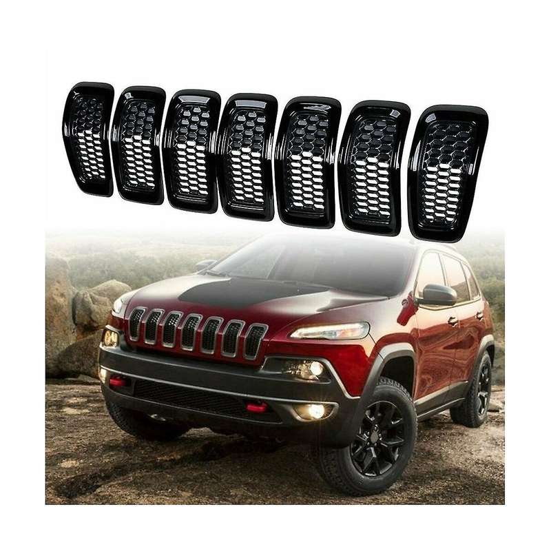 7pcs Car Front Bumper Central Grill Cover Trim Mesh Honeycomb Racing Grilles for 2014-2018(silver)
