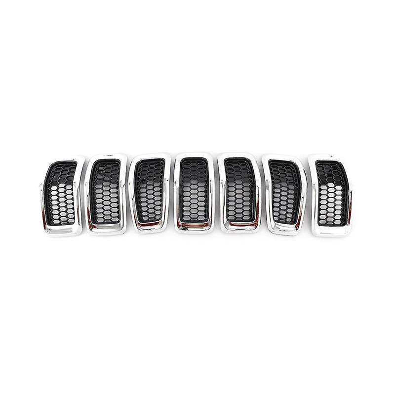 7pcs Car Front Bumper Central Grill Cover Trim Mesh Honeycomb Racing Grilles for 2014-2018(silver)