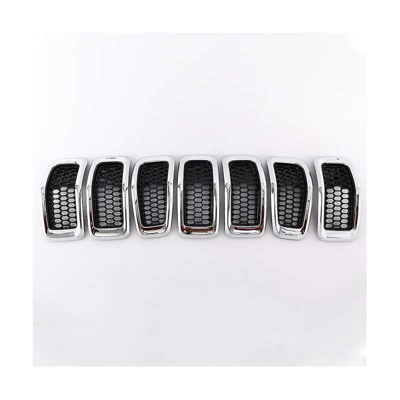 7pcs Car Front Bumper Central Grill Cover Trim Mesh Honeycomb Racing Grilles for 2014-2018(silver)
