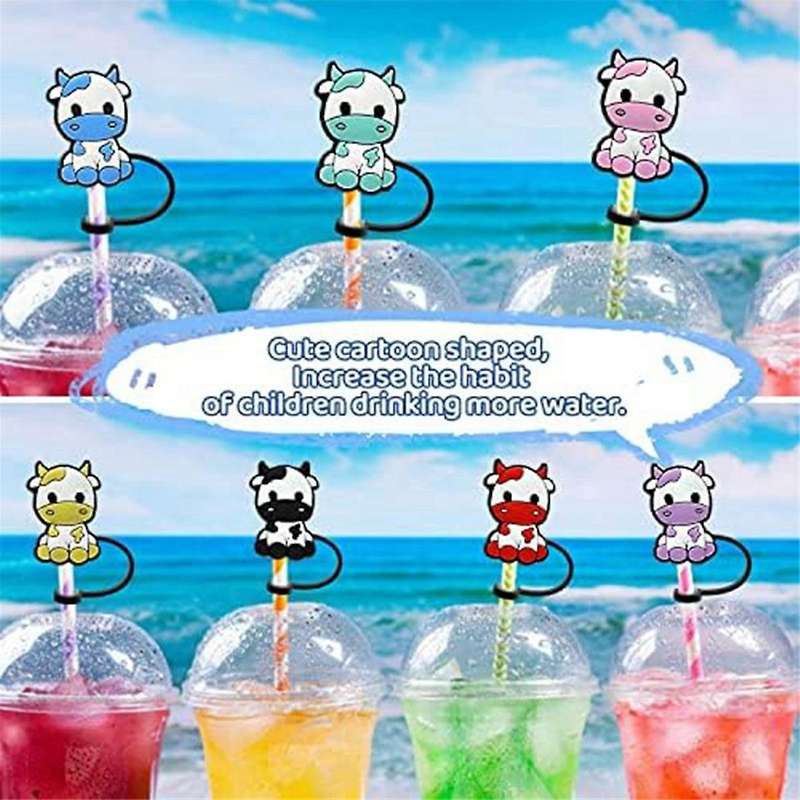 7Pcs Cow Straw Covers Cap, Dust-Proof Reusable Straw Cap Cute Straw Protector Cover for 7-8mm Straws