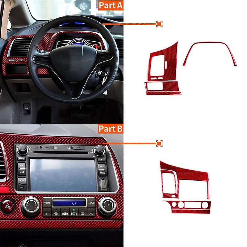 7pcs for 8th 2006-2011 Red Carbon Fiber Dashboard Kit Cover Trim