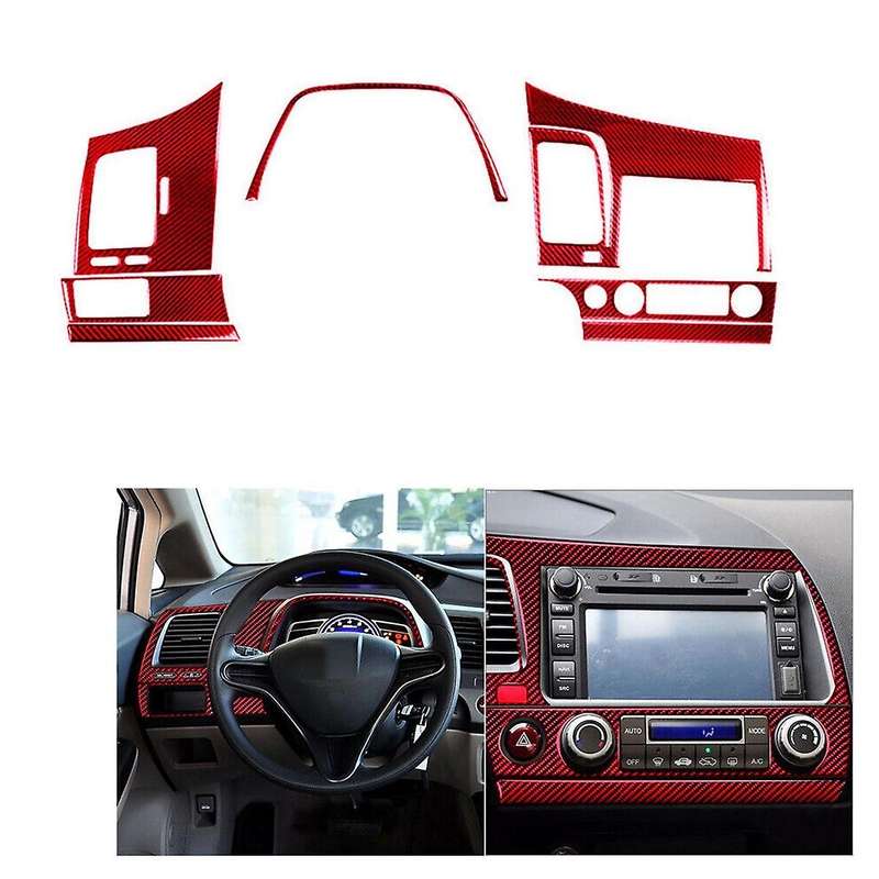 7pcs for 8th 2006-2011 Red Carbon Fiber Dashboard Kit Cover Trim