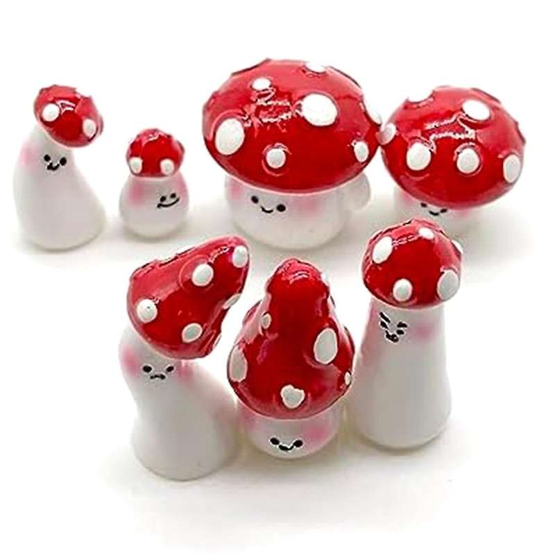 7Pcs Mini Mushrooms for Crafts Little Fairy Garden Mushrooms Tiny Resin Mushroom Decor Mushroom Mini