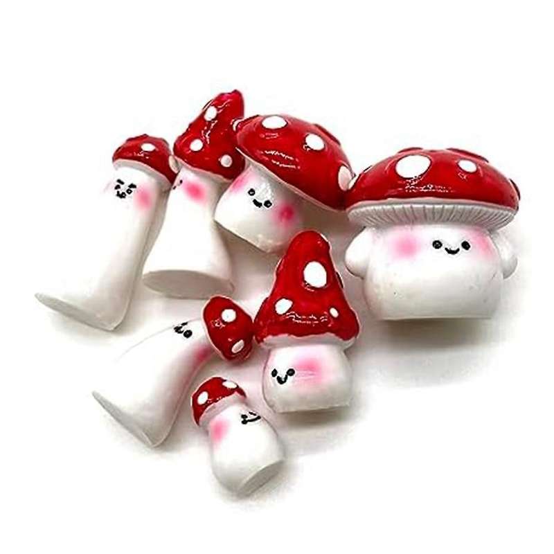 7Pcs Mini Mushrooms for Crafts Little Fairy Garden Mushrooms Tiny Resin Mushroom Decor Mushroom Mini