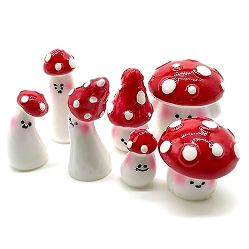 7Pcs Mini Mushrooms for Crafts Little Fairy Garden Mushrooms Tiny Resin Mushroom Decor Mushroom Mini