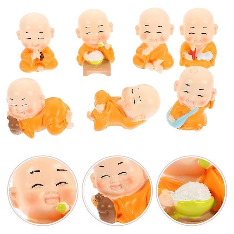 7pcs Little Monks Statue Chinese Style Sculpture Decoration Adorable Buddha Figurine Mixed Style