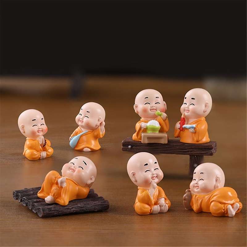 7pcs Little Monks Statue Chinese Style Sculpture Decoration Adorable Buddha Figurine Mixed Style