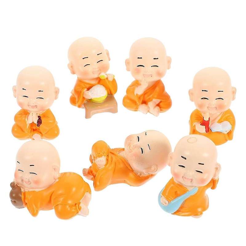 7pcs Little Monks Statue Chinese Style Sculpture Decoration Adorable Buddha Figurine Mixed Style