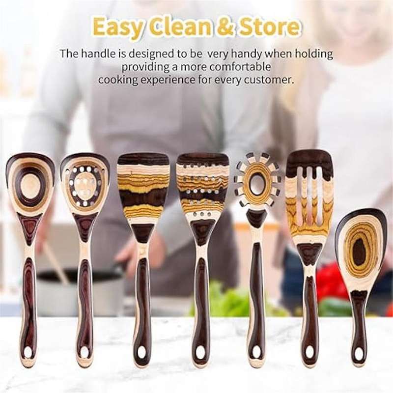 7pcs Pakkawood Utensils Set-durable, Eco-friendly, Wooden Spoon for Cooking, Wooden Utensil for Cook
