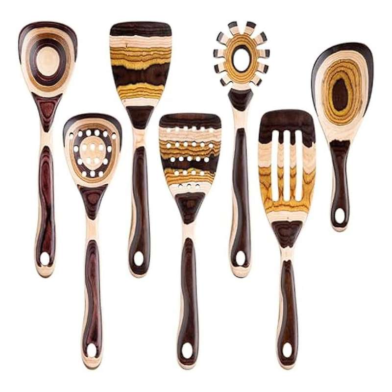 7pcs Pakkawood Utensils Set-durable, Eco-friendly, Wooden Spoon for Cooking, Wooden Utensil for Cook