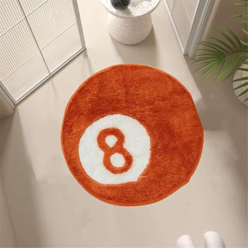 8 Ball Rug, Round Rug for 8 Ball Decor, Washable Cool Eight Ball Carpet for Bedroom Living Room, Bla
