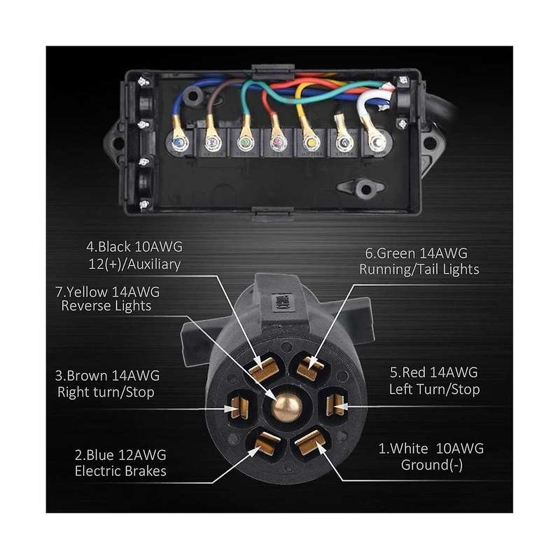 8 Foot 7 Pin Trailer Plug Wiring Harness 7 Way Rv Trailer Cord Wire with 7 Gang Waterproof Junction
