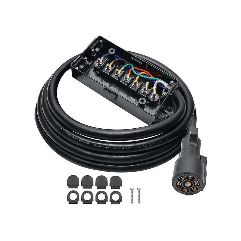 8 Foot 7 Pin Trailer Plug Wiring Harness 7 Way Rv Trailer Cord Wire with 7 Gang Waterproof Junction