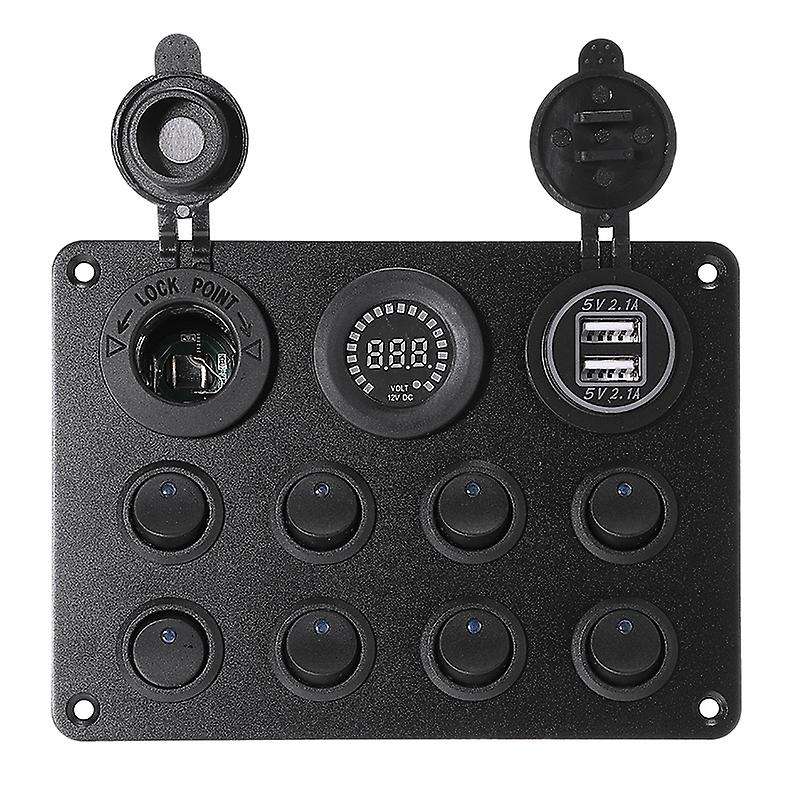 8 Gang Marine Boat LED Circuit Breaker Toggle Switch Panel with Digital Voltmeter Dual USB Port for