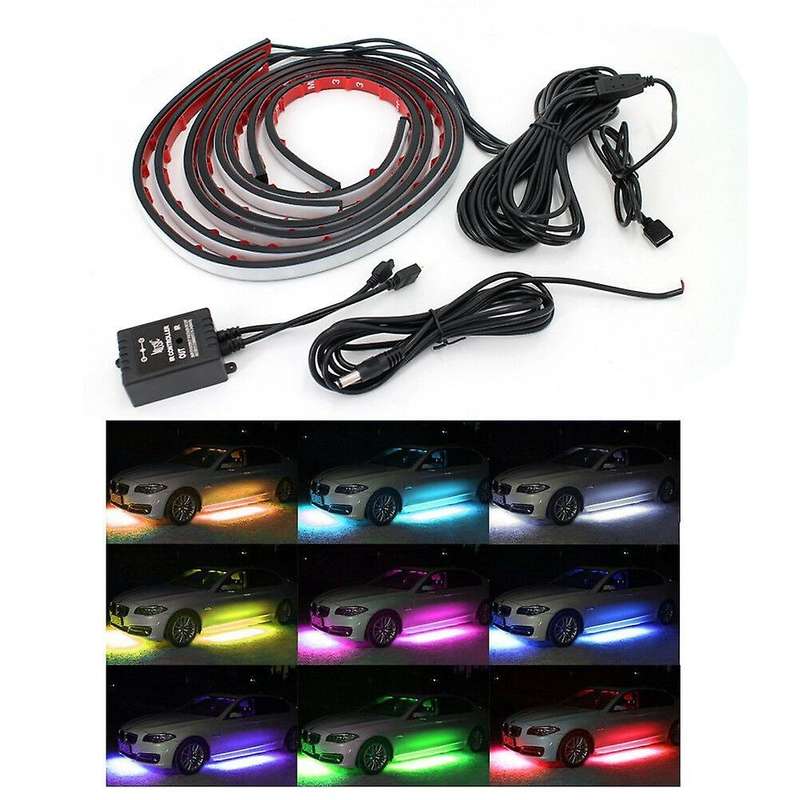 8 Color LED Strip Under Car Tube Underglow Underbody System Neon Lights Kits