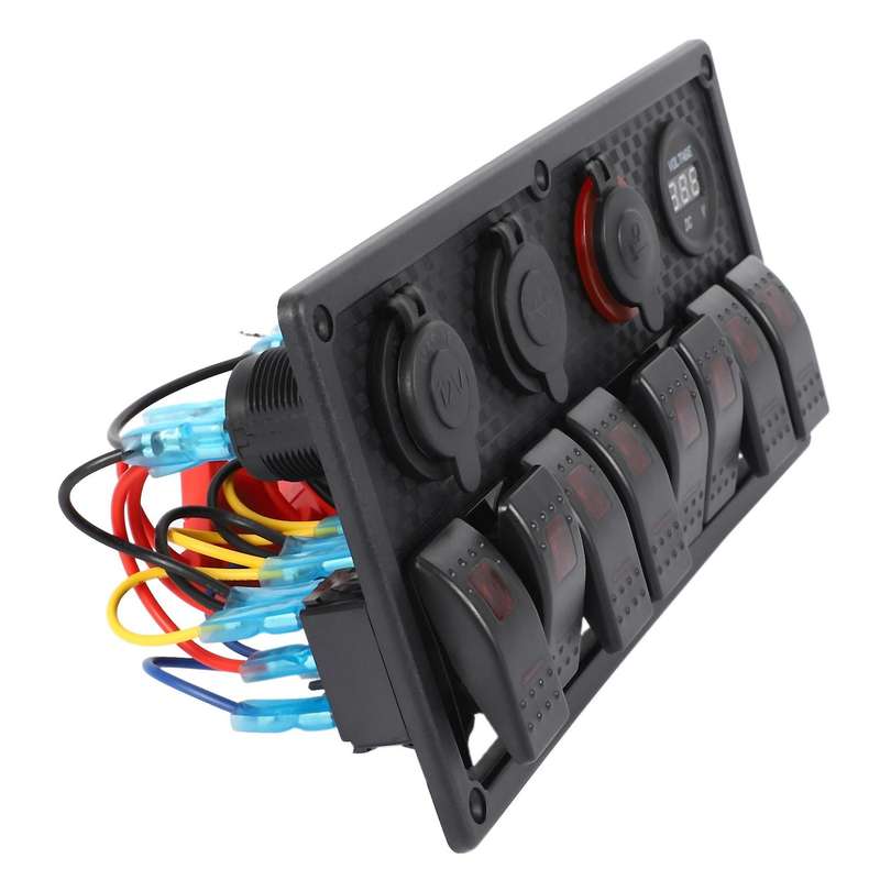 8 Gang Rocker Switch Panel Circuit Breaker Overload Protected Voltmeter 12V 24V DC USB Charger Port