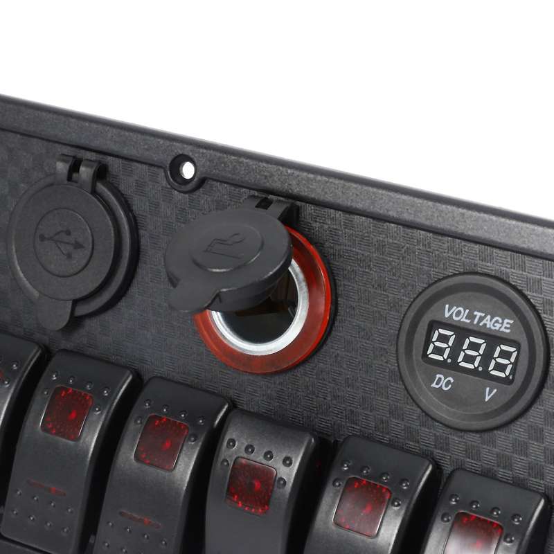8 Gang Rocker Switch Panel Circuit Breaker Overload Protected Voltmeter 12V 24V DC USB Charger Port