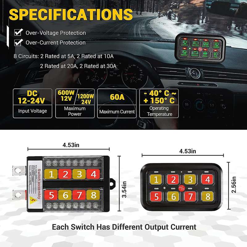 8 Gang Switch Panel Electronic Relay System Light Bar Switch Panel for Truck Car Offroad UTV Caravan