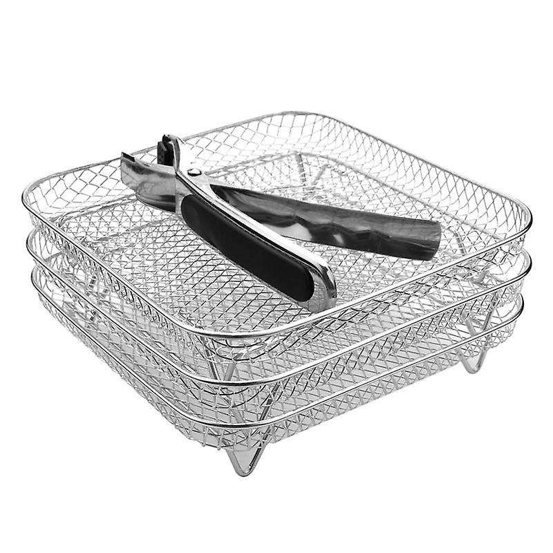 8 Inch Air Fryer Rack Square Three Stackable Racks,Stainless Steel Multi-Layer Dehydrator Rack,Air