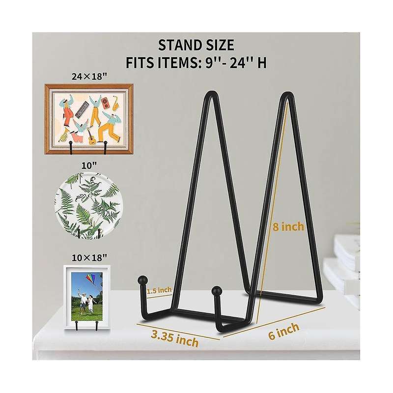 8 Inch 5 Pack Black Metal Plate Stand Plate Holder for Picture, Decorative Plate, Book