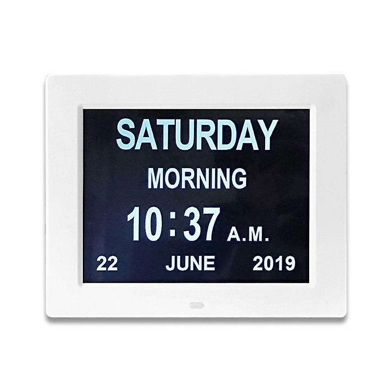 8 Inch LED Time Week Date Calendar Digital Alarm Clock for Elder People with Remote EU Plug