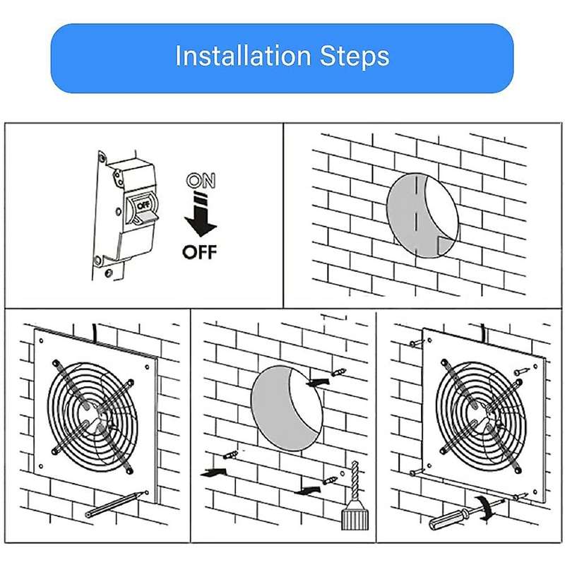 8 Inch Exhaust Shutter Fan, Wall Mounted Fan with Anti-Backflow Check Valve Chain Switch Used in Att