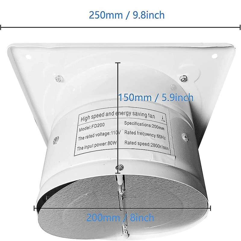 8 Inch Exhaust Shutter Fan, Wall Mounted Fan with Anti-Backflow Check Valve Chain Switch Used in Att