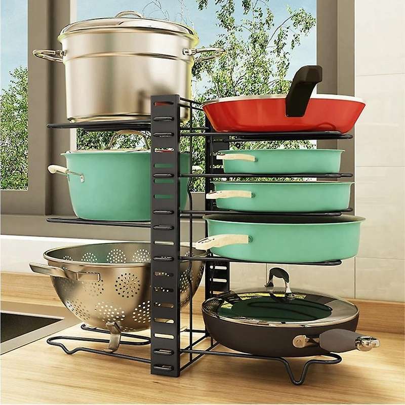 8 Layer Pan Shelf Kitchen Storage Organize Lid Rack Pot Stand Cookware Holder Dish Drainer Shelves