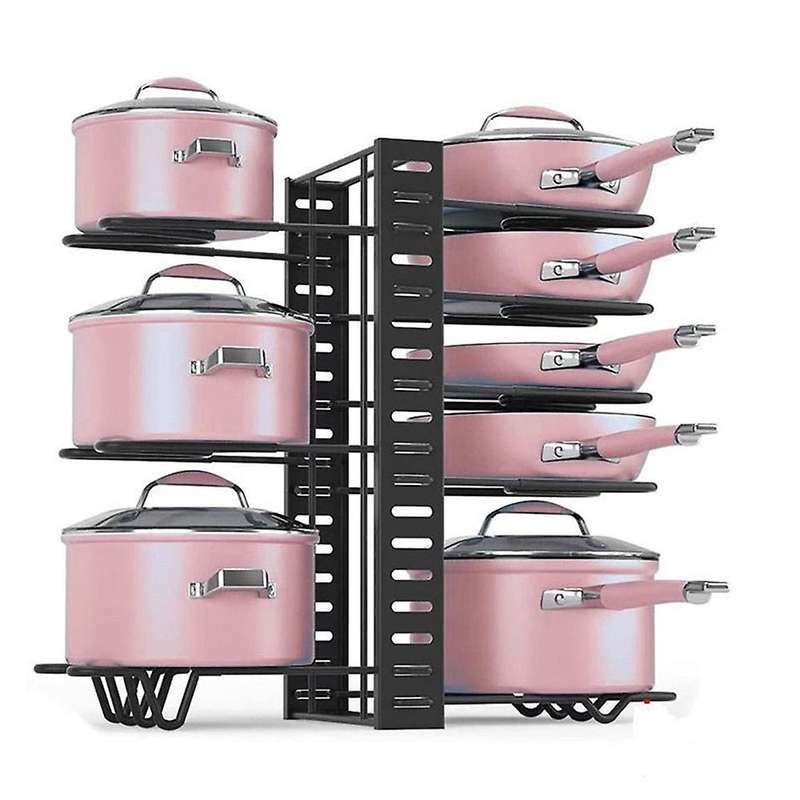 8 Layer Pan Shelf Kitchen Storage Organize Lid Rack Pot Stand Cookware Holder Dish Drainer Shelves