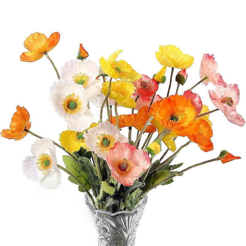 8 Pack Artificial Flowers Silk Poppy Flowers for Home Decor Bouquet Wedding Party Faux Flower, Flow