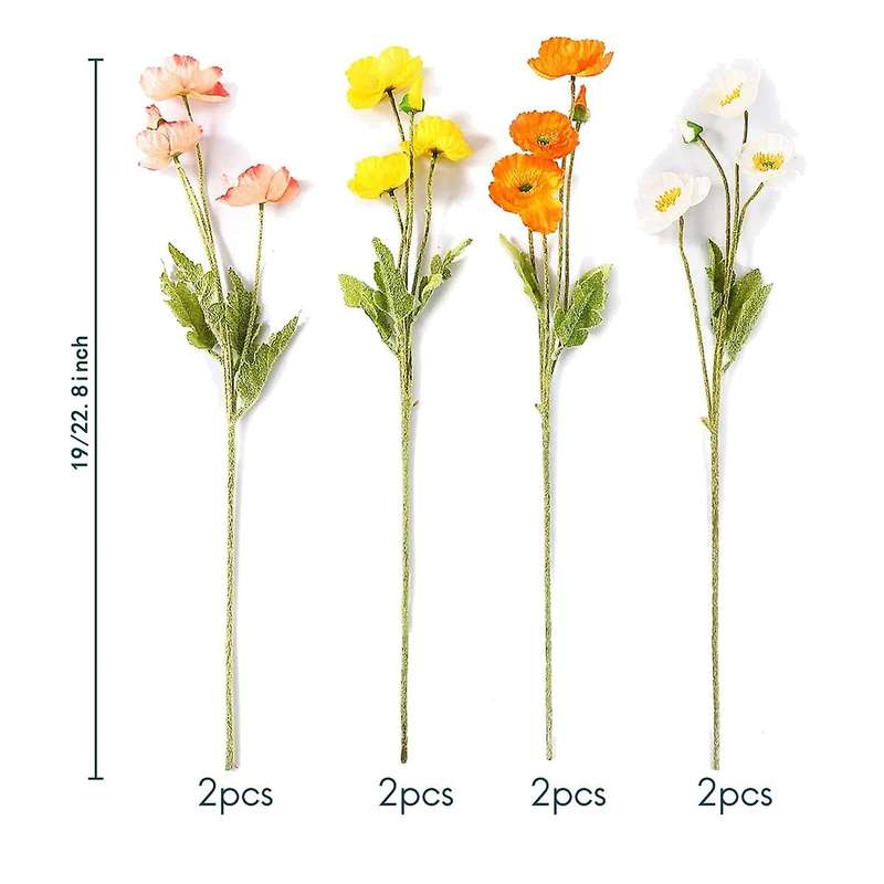 8 Pack Artificial Flowers Silk Poppy Flowers for Home Decor Bouquet Wedding Party Faux Flower, Flow