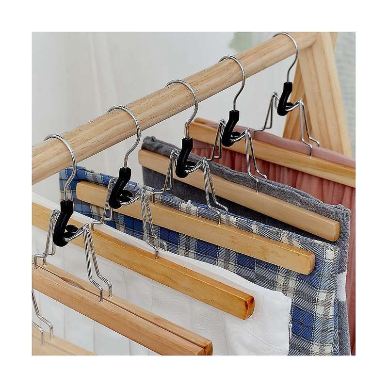8 Pack Home Pants Rack, Wooden Stretcher, Clamping Hanger, Non-, with Swivel Hook, Bedroom Clothes