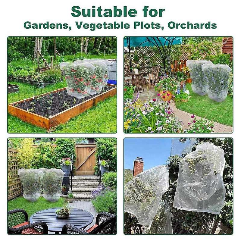 8 Pack Fruit Protection Bags with Drawstring, Garden Netting Plant Covers, 3.3 Ft X 2.6 Ft for Veget