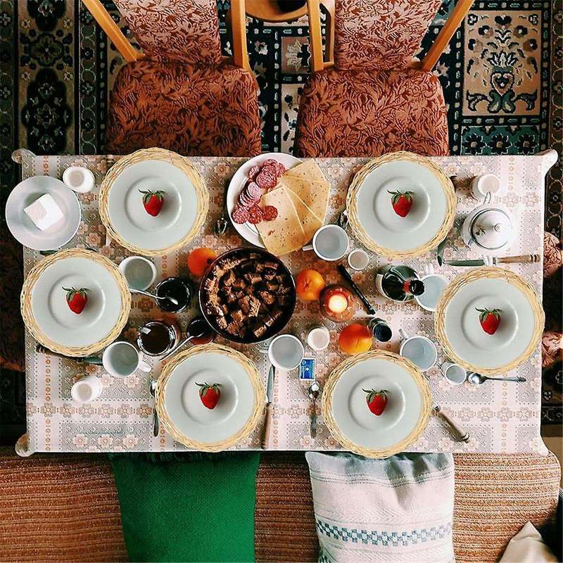 8 Pack Bamboo Paper Plate Holders, 10 Inches Reusable for Dinner Plates Hand Woven Wicker Paper Plat