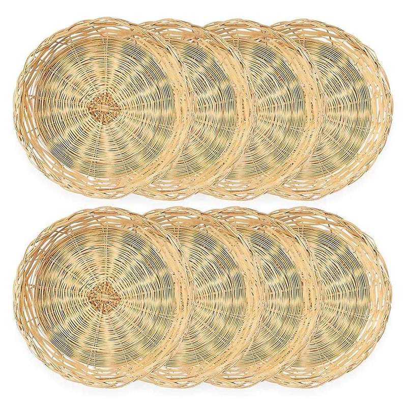 8 Pack Bamboo Paper Plate Holders, 10 Inches Reusable for Dinner Plates Hand Woven Wicker Paper Plat
