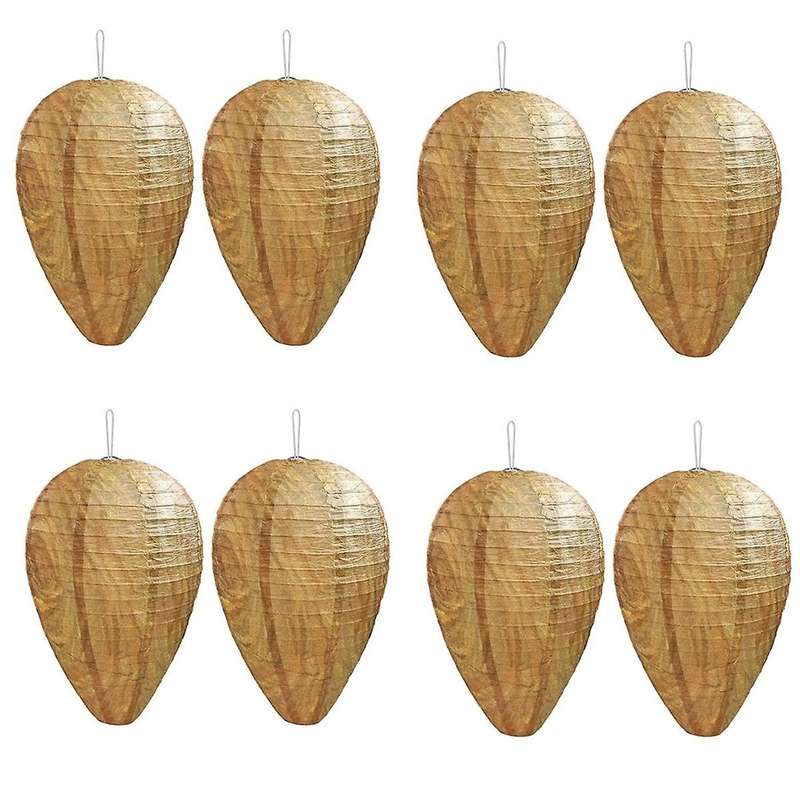 8 Pack Mini Size Paper Wasp Nest Decoy Hanging Fake Wasp Nest for Wasps Hornets Yellow Jackets