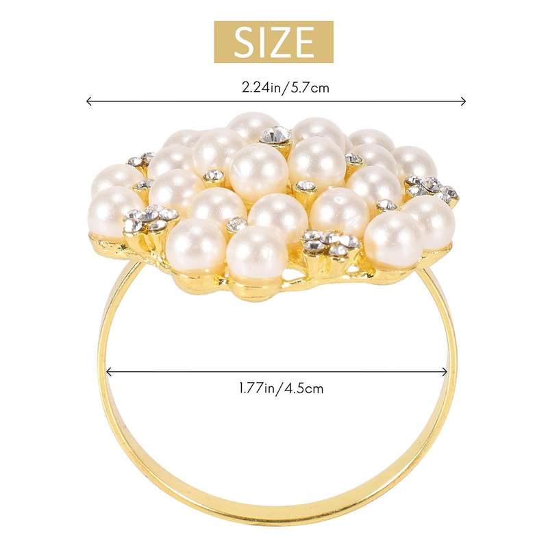8 Pack Pearls Napkin Rings Exquisite Alloy Napkin Ring Napkin Buckle for Wedding, Dinner Party, Tab