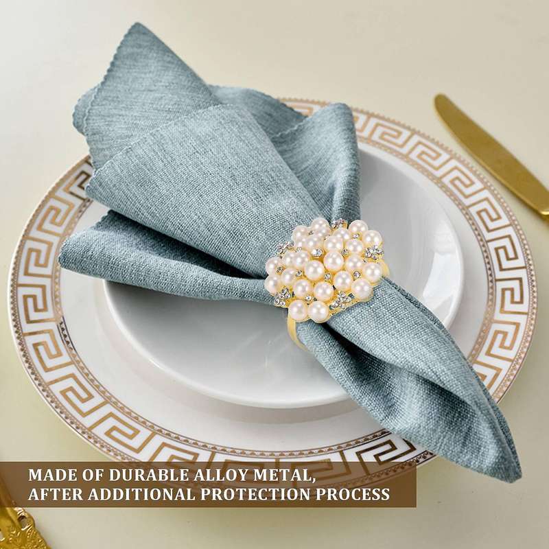 8 Pack Pearls Napkin Rings Exquisite Alloy Napkin Ring Napkin Buckle for Wedding, Dinner Party, Tab