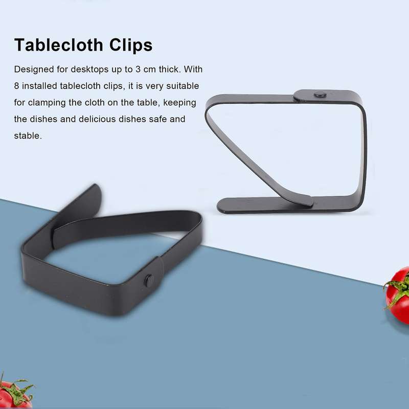 8 Pack Stainless Steel Tablecloth Clips Black Picnic Tablecloth Clips Adjustable Anti-skid Fixed Cl