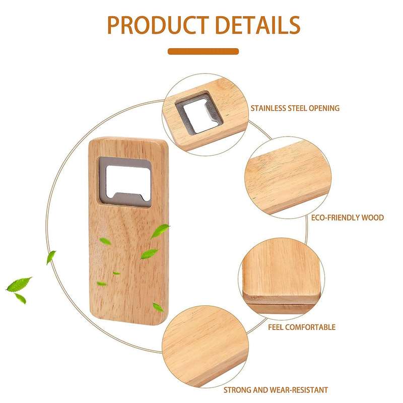 8 Pack Wood Beer Bottle Opener Wooden Handle Corkscrew Stainless Steel Square Openers Bar Kitchen Ac