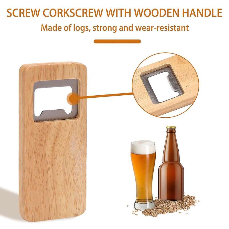 8 Pack Wood Beer Bottle Opener Wooden Handle Corkscrew Stainless Steel Square Openers Bar Kitchen Ac