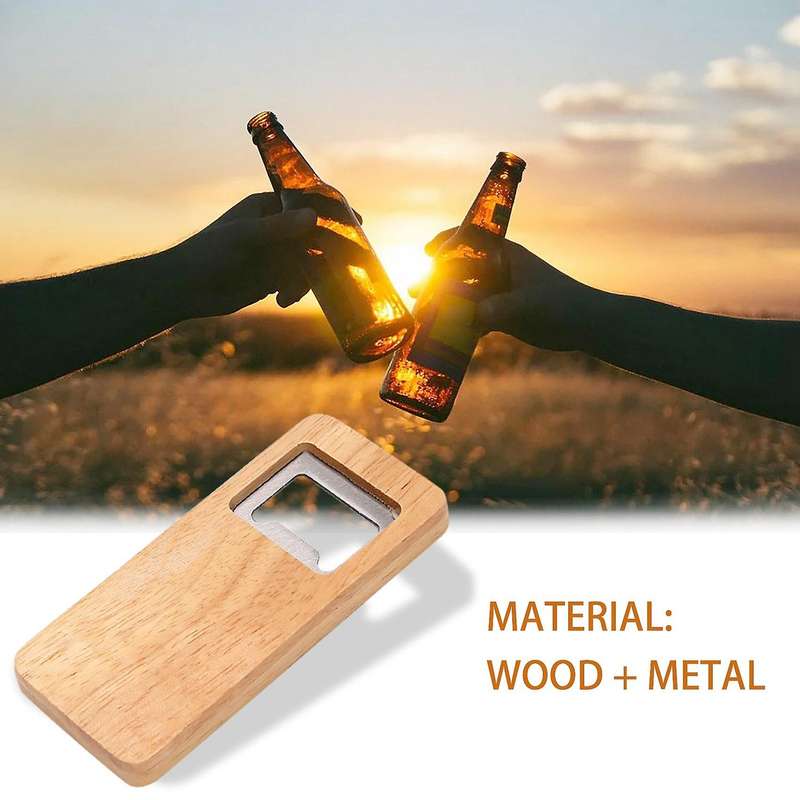 8 Pack Wood Beer Bottle Opener Wooden Handle Corkscrew Stainless Steel Square Openers Bar Kitchen Ac