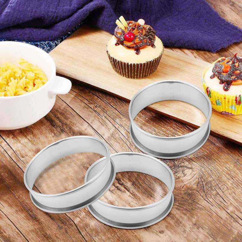 8 Pcs 4.1 Inch Muffin Tart Rings Double Tart Ring Stainless Steel Round Ring Mold for Home Cooking