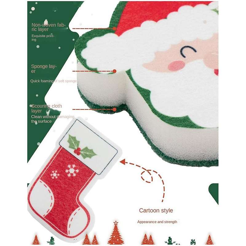 8 Pcs Christmas Sponges Kitchen Dual Sided Dish Sponges for Washing Dishes Santa Christmas Tree Ging