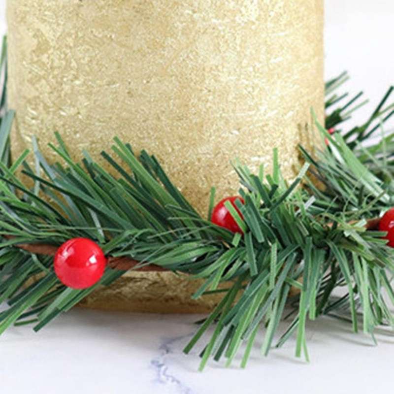 8 PCS Holly Berry Candle Ring Small Artificial Red Berries Pine Needles Wreath for Christmas Garland
